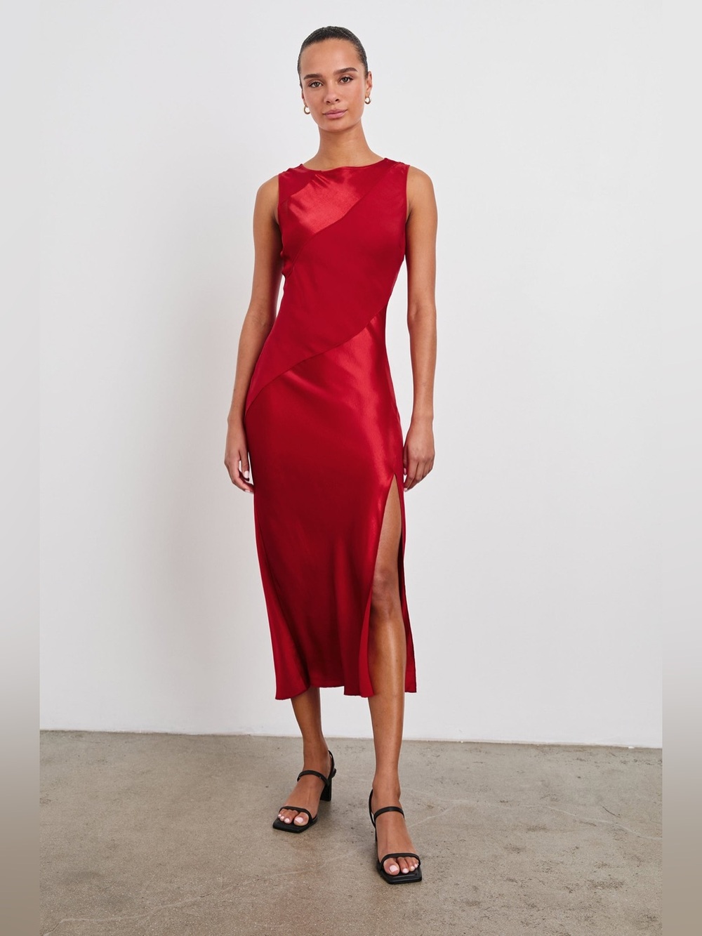Rails Sanya Satin Midi Dress Scarlet Red Evening Cocktail Size Large